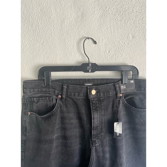 Express Woman Black High Waisted Washed Black Wide Leg Jeans, Size 14R - Picture 8 of 10